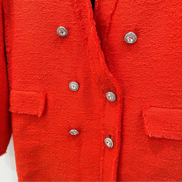 NWOT Zara Tweed Jewel Button Bright Orange Blazer. - Picture 5 of 10